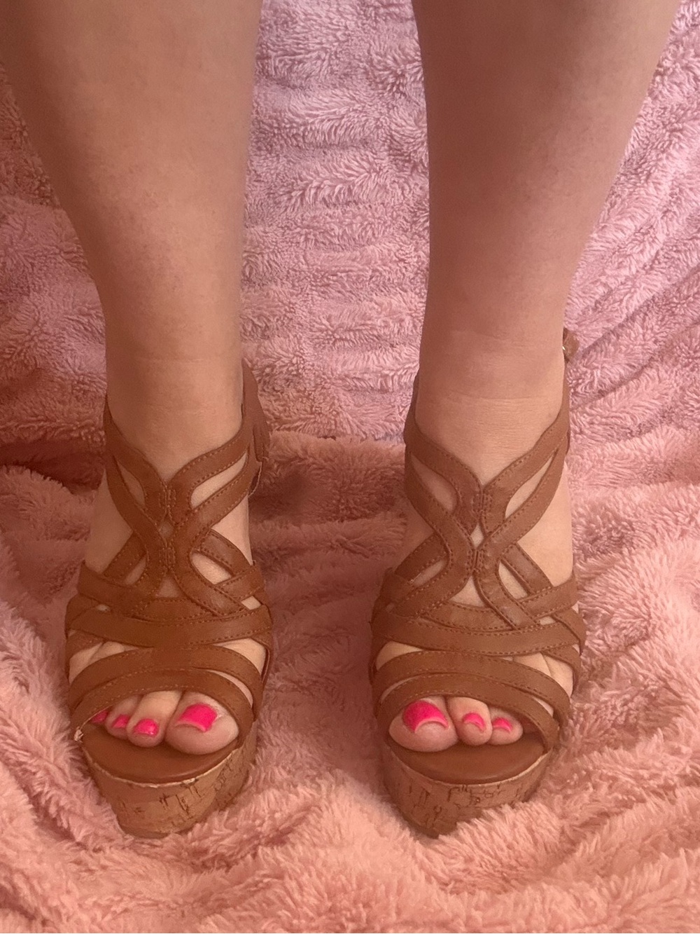 Steve Madden Tan Strappy Cork Wedge Sandals